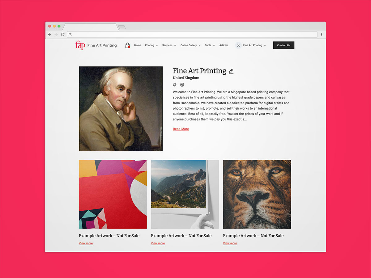 Artist profile for selling your prints online