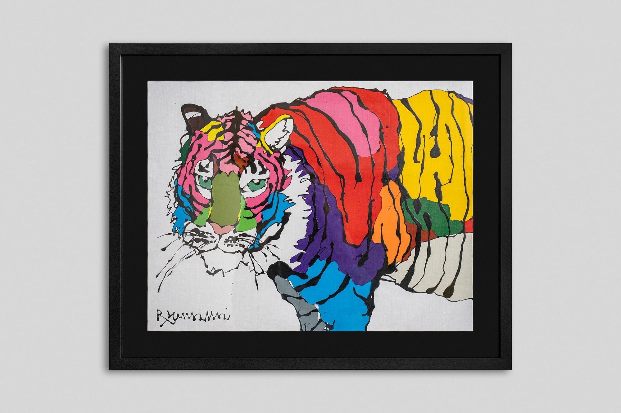 Tiger illustration, black frame with mat