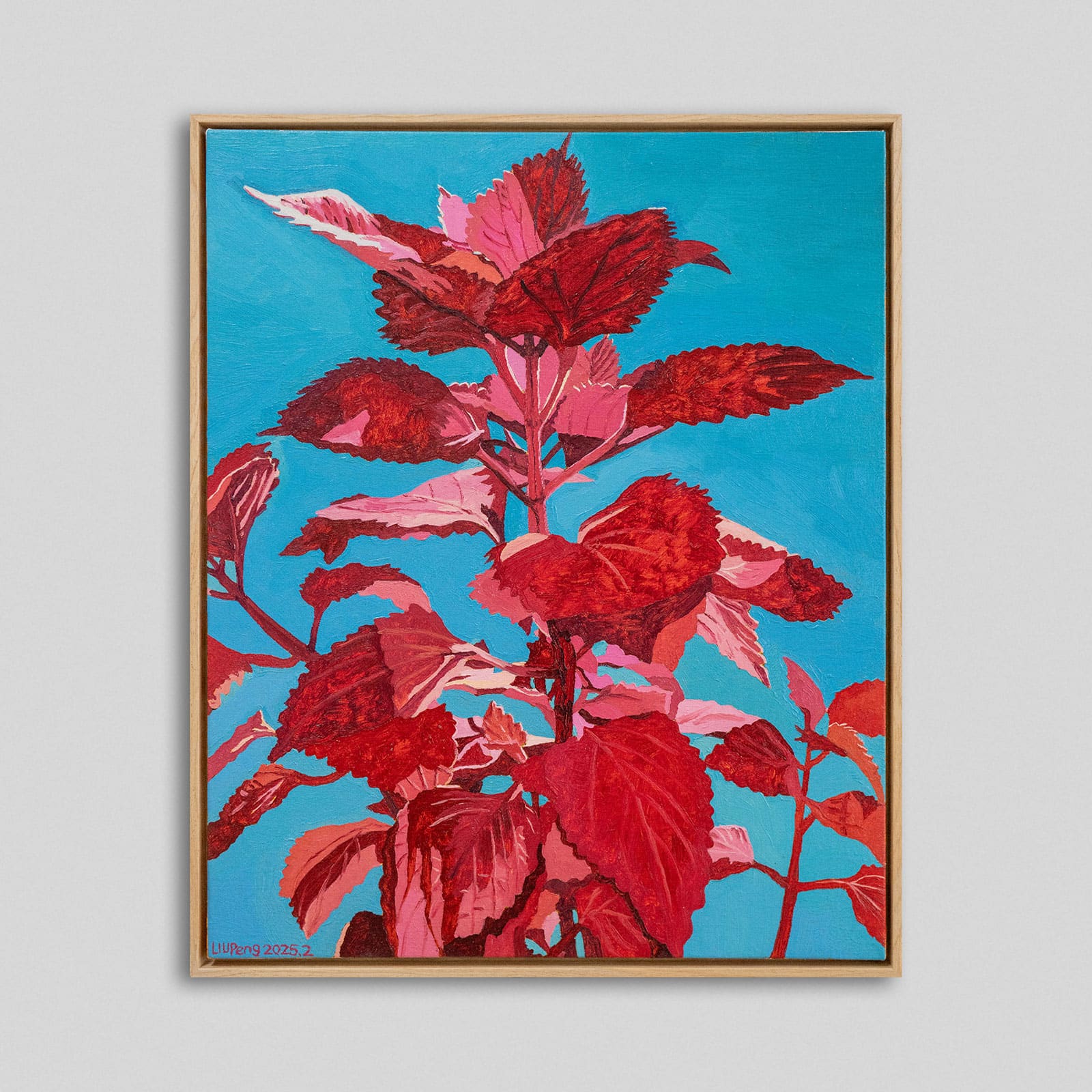 Canvas stretched on solid wood bars with a float frame